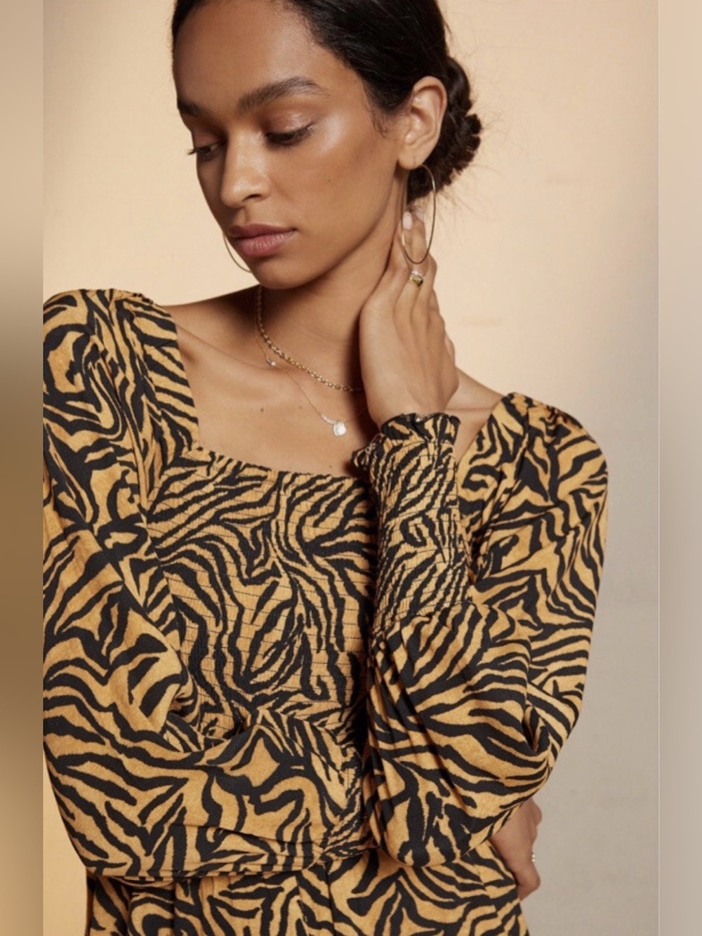 Kachel x Anthropologie Tiger-Striped Jumpsuit Wide Leg Smocked Animal Artsy 10 - Picture 2 of 12